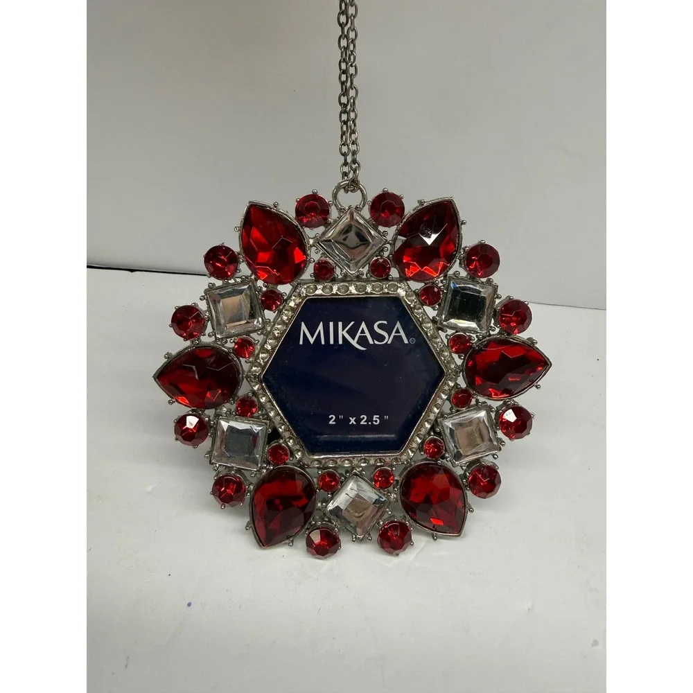 Mikasa Jeweled Mini Photo Frame Red Clear Crystal Hexagon Ornament 2x2.5